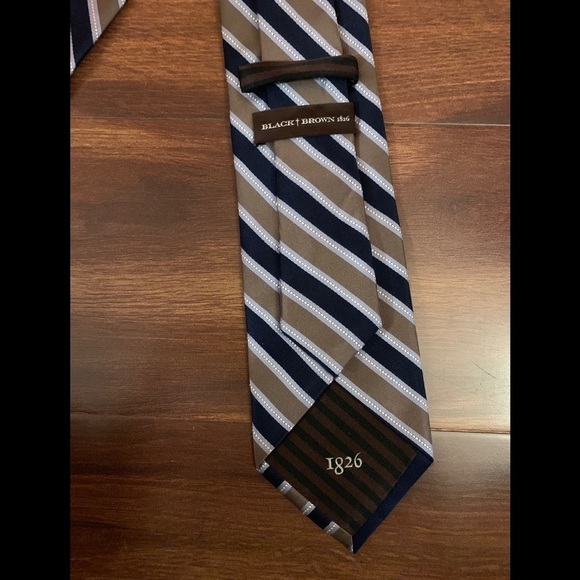 🌿SALE🌿 BLACK BROWN 1826 Silk Black Brown Striped Necktie - Picture 3 of 10